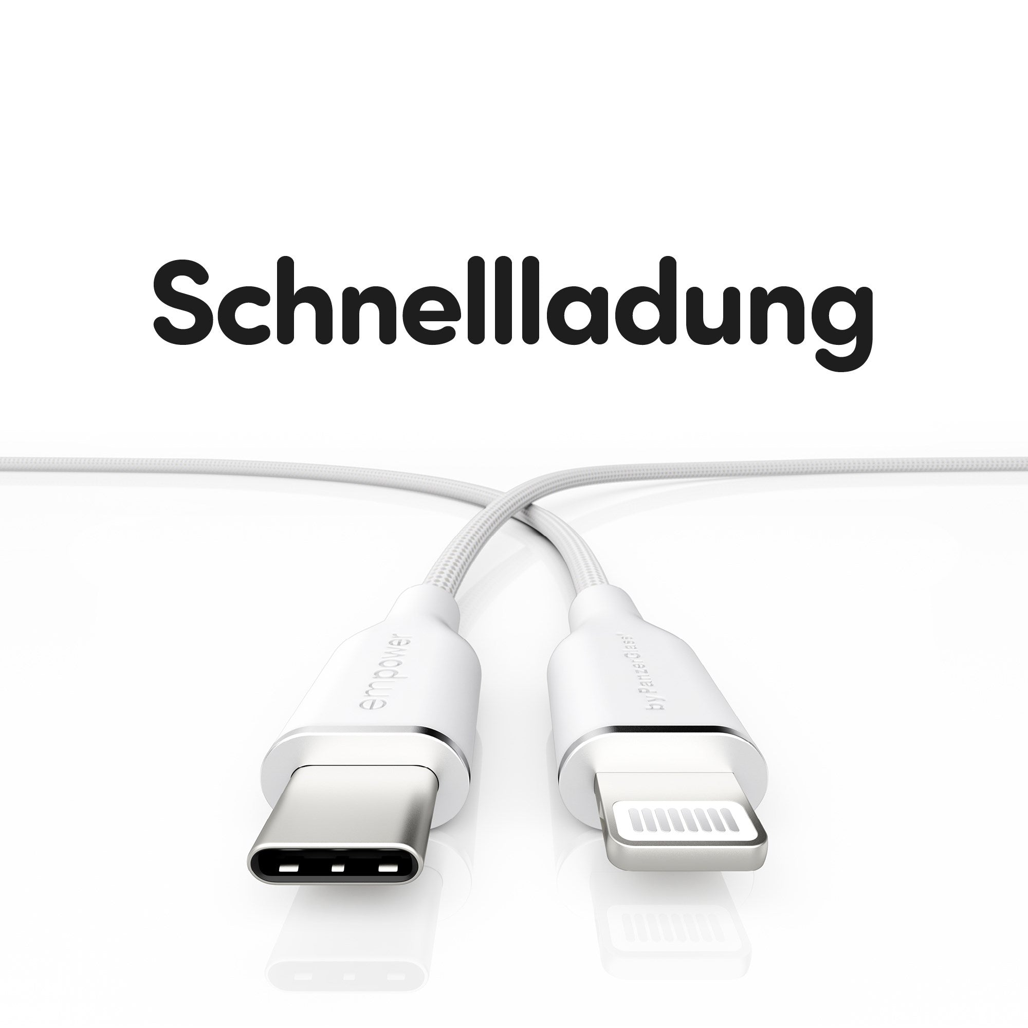empower by PanzerGlass® Racing 60W USB-C to Lightning Kabel | USB 2.0 | 1.2M | Silber Weiss